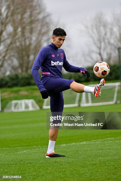 Nayef Aguerd of West Ham United during the UEFA Europa League 2023/24 round of 16 second leg training and press conference at Rush Green on March 13,...