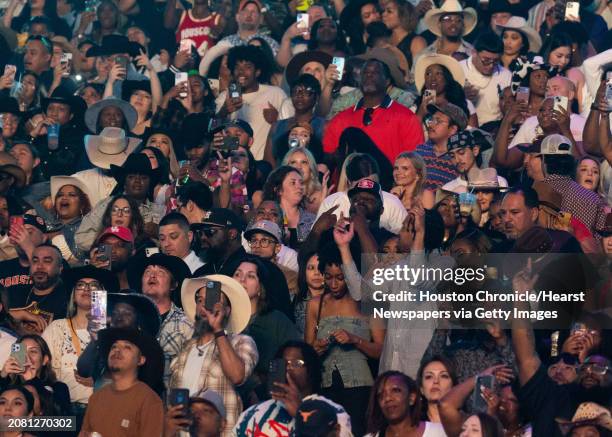 Fans cheer as Bun B performs during his Southern Takeover concert during the Houston Livestock Show and Rodeo at NRG Park, Tuesday, March 12 in...