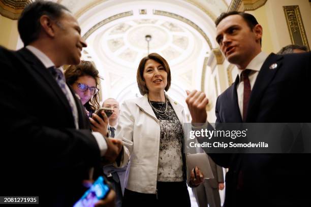 Rep. Raja Krishnamoorthi , House Energy and Commerce Committee Chair Cathy McMorris Rodgers and Rep. Mike Gallager talk with reporters after the...