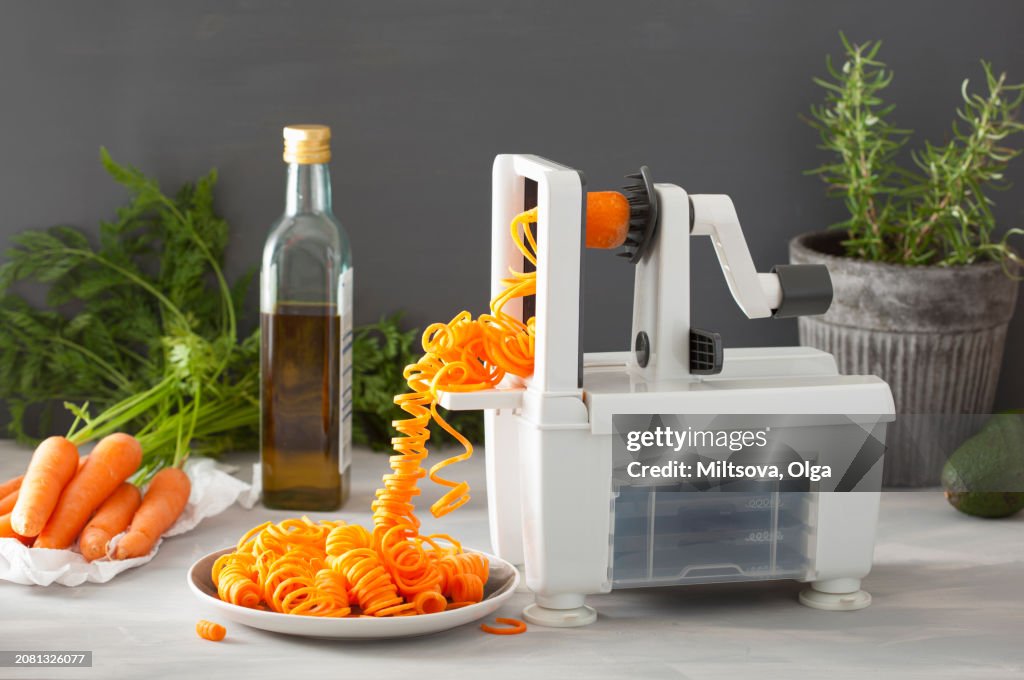 Carrot being spiralized