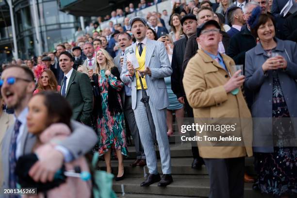 Racegoers during racing on day two of the Grand National jump racing festival at Aintree Racecourse on April 14th 2023 in Liverpool, England