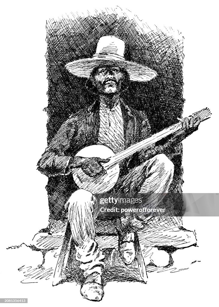 Musician Playing a Banjo in Laredo, Texas, United States - 19th Century