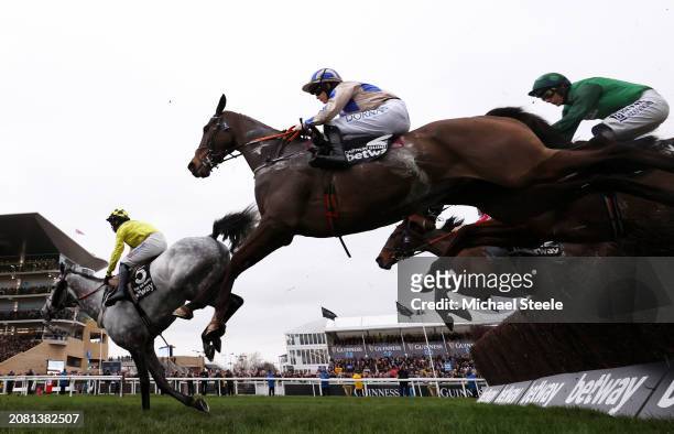 Captain Guinness ridden by Rachael Blackmore take a flight on their way to winning the Betway Queen Mother Champion Chase during day two of the...
