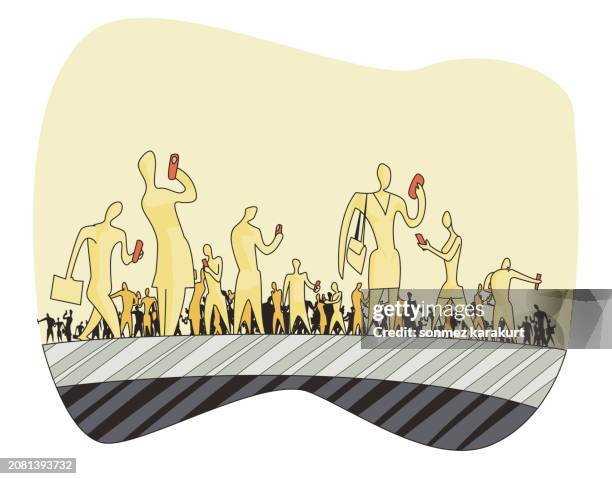 mobilised community with mobile phones - city crowd stock illustrations