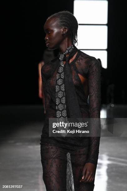 Model walks the runway in a design by Kanako Sakai during the Rakuten Fashion Week TOKYO 2024 A/W on March 13, 2024 in Tokyo, Japan.