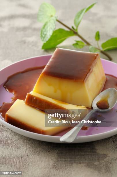 flan au caramel - blancmange stock pictures, royalty-free photos & images