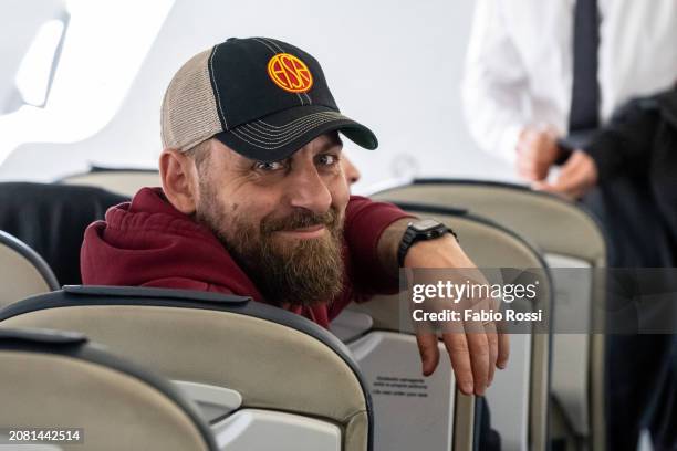 Roma coach Daniele De Rossi travels to Brighton on March 13, 2024 in Brighton, England.