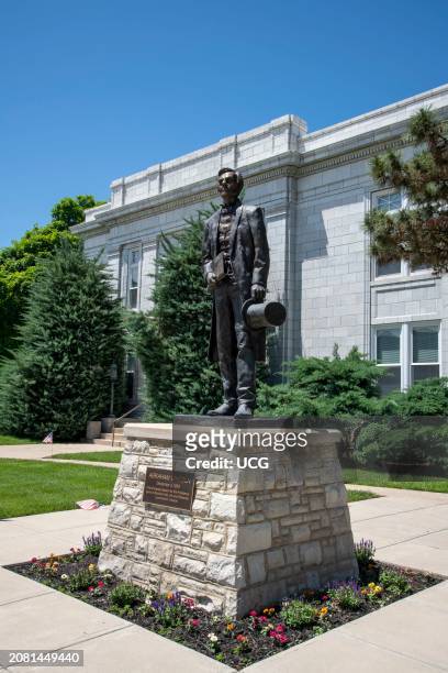 Leavenworth, Kansas. City hall. A statue of Abraham Lincoln stands in front of city hall.