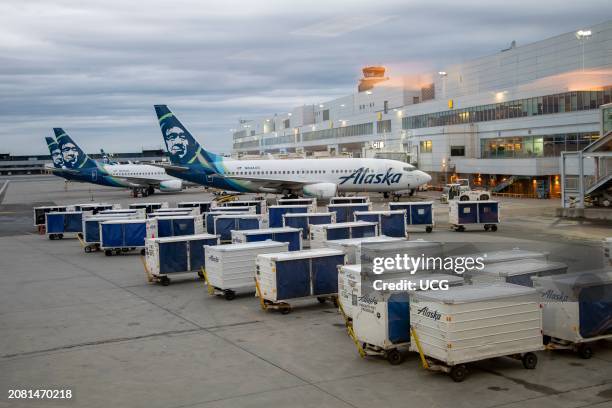 Anchorage, Alaska. Alaska airlines in the loading area of the Ted Stevens Anchorage International Airport; .