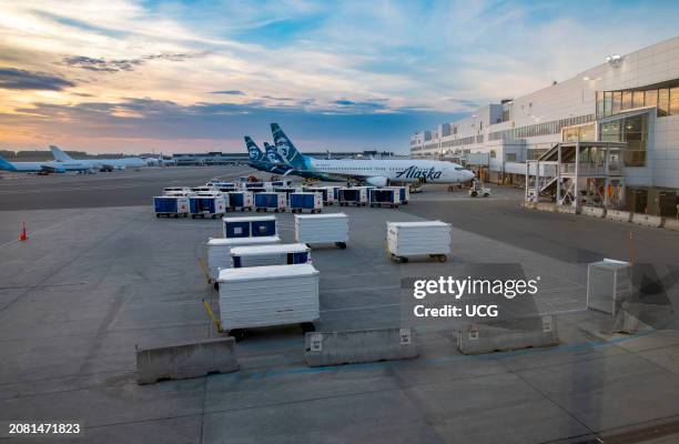 Anchorage, Alaska. Alaska airlines in the loading area of the Ted Stevens Anchorage International Airport;.