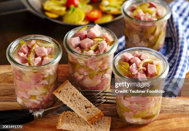 berlin stock in mason jars with fried potatoes and mustard-chive-dip, with bread - chispes - fotografias e filmes do acervo