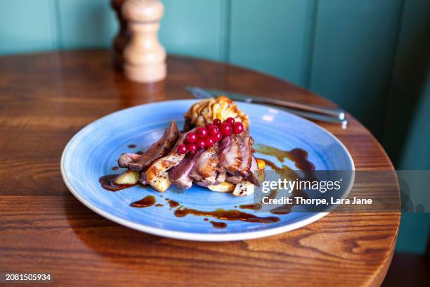 shepherds pie with lamb, gravy and redcurrants - the jane hotel stock pictures, royalty-free photos & images