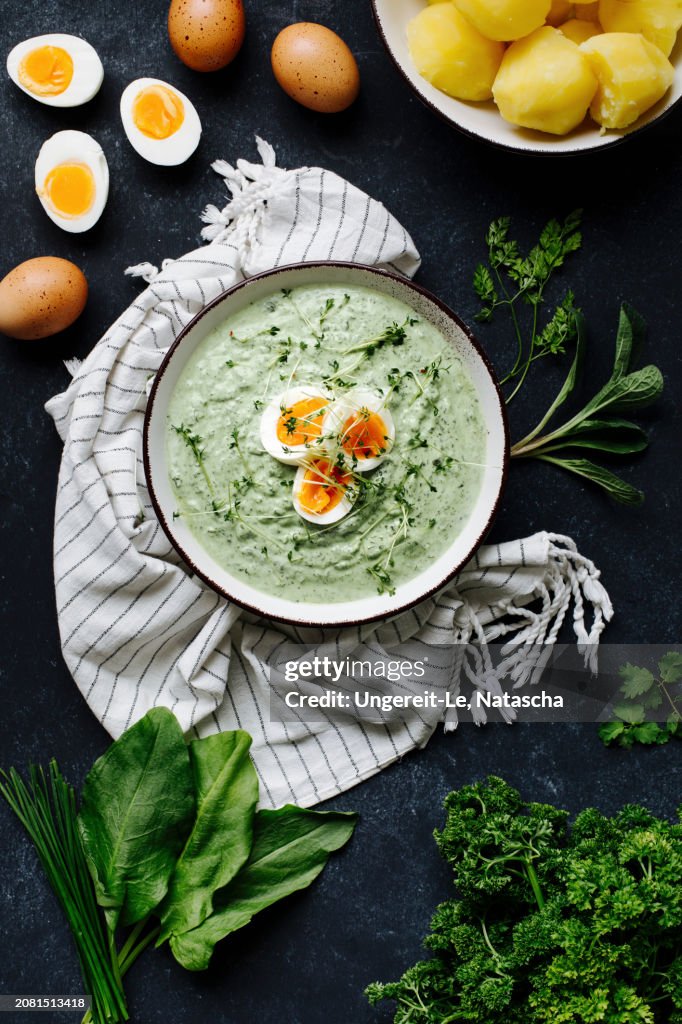 Hessian green sauce with boiled eggs and potatoes