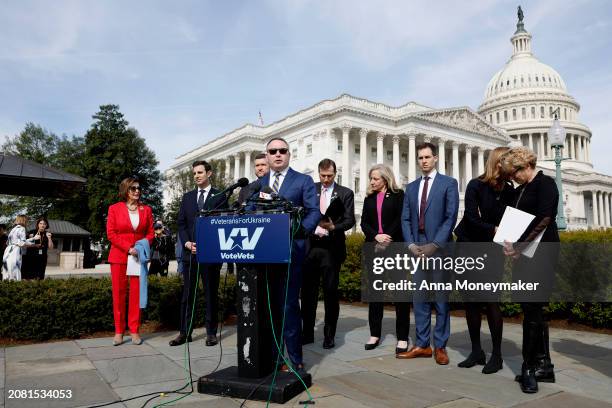 Retired Army Lieutenant Colonel Alexander Vindman speaks during a news conference with VoteVets outside of the U.S. Capitol building on March 13,...