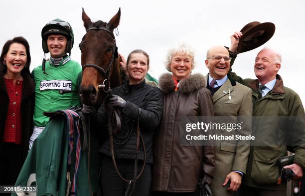 Trainer Willie Mullins looks on alongside Wife Jackie Mullins Jockey and Son Patrick Mullins connections as Jasmin De Vaux ridden by Patrick Mullins...