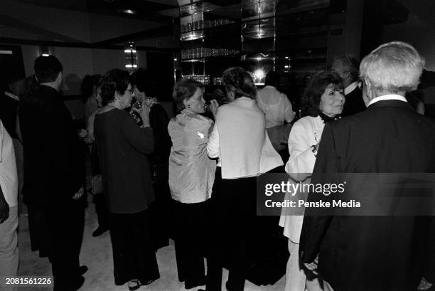 Betty Comden and guests attend a private screening of "The Cradle Will Rock" at the Bantry residence in the Wainscott neighborhood of Long Island,...