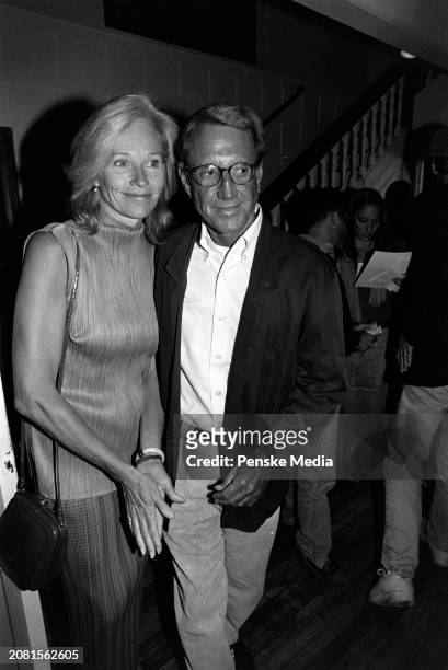 Brenda Siemer Scheider and Roy Scheider attend a private screening of "The Cradle Will Rock" at the Bantry residence in the Wainscott neighborhood of...
