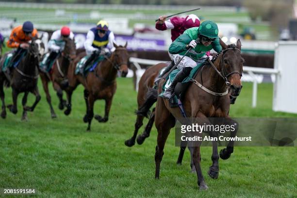 Patrick Mullins riding Jasmin De Vaux win The Weatherbys Champion Bumper during day two of the Cheltenham Festival 2024 at Cheltenham Racecourse on...