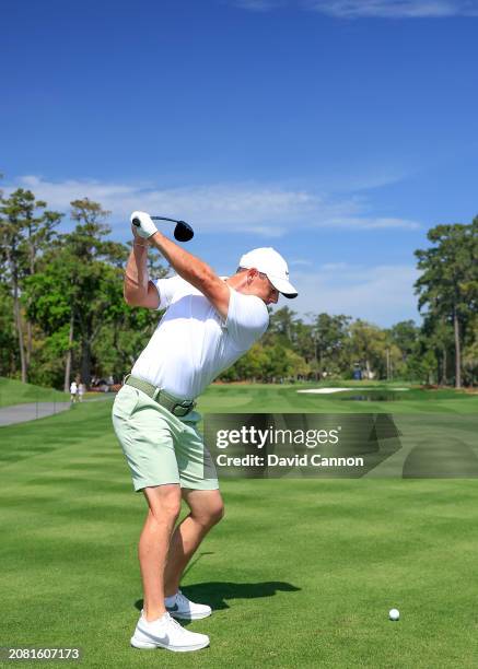 Rory McIlroy of Northern Ireland plays a shot during his practice round prior to THE PLAYERS Championship on the Stadium Course at TPC Sawgrass on...