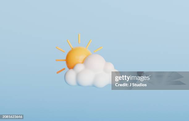 sun and partly cloudy icon - cartoon cloud stock pictures, royalty-free photos & images