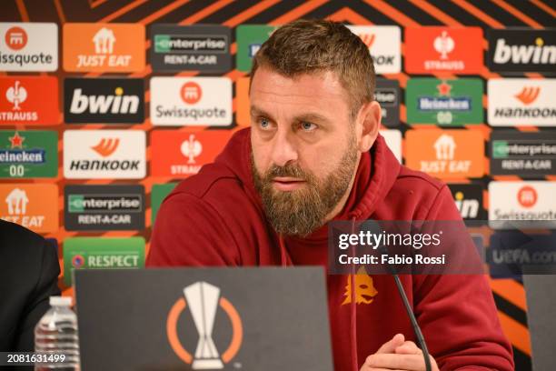 Roma coach Daniele De Rossi during the press conference at Falmer Stadium on March 13, 2024 in Brighton, England.