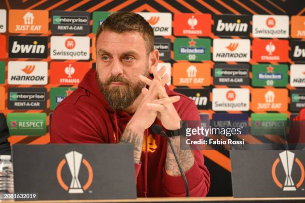 Roma coach Daniele De Rossi during the press conference at Falmer Stadium on March 13, 2024 in Brighton, England.
