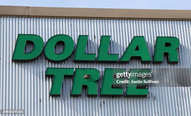 Sign is posted in front of a Dollar Tree store on March 13, 2024 in Rio Vista, California. Dollar Tree announced plans to close nearly 1,000 of its...