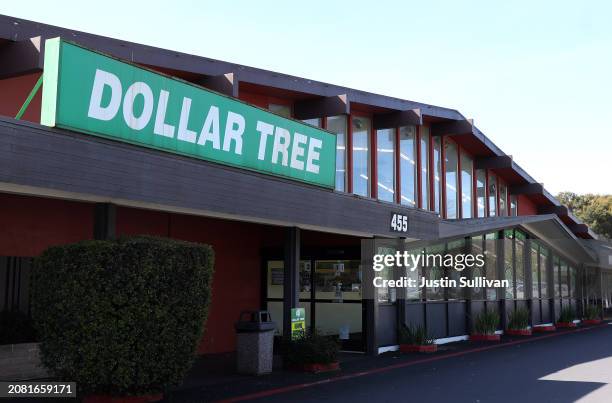 Sign is posted in front of a Dollar Tree store on March 13, 2024 in Novato, California. Dollar Tree announced plans to close nearly 1,000 of its...