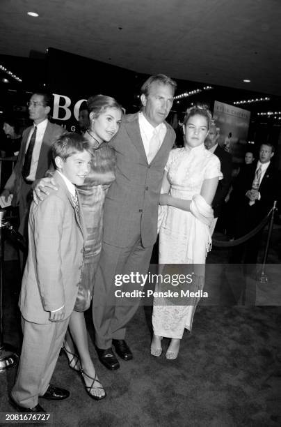 Joe Costner, Kevin Costner, Annie Costner, and Lily Costner attend the local premiere of "For Love of the Game" at the Cineplex Odeon Cinema in...