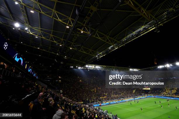 General view inside the stadium during the warm up prior to the UEFA Champions League 2023/24 round of 16 second leg match between Borussia Dortmund...