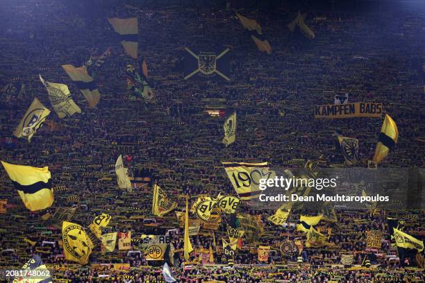 General view as fans of Borussia Dortmund show their support prior to the UEFA Champions League 2023/24 round of 16 second leg match between Borussia...