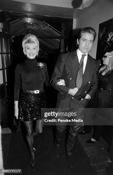 Ivana Trump and Count Roffredo Gaetani dell'Aquila d'Aragona Lovatelli attend a 15th-anniversary party at Indochine, a restaurant in New York City,...