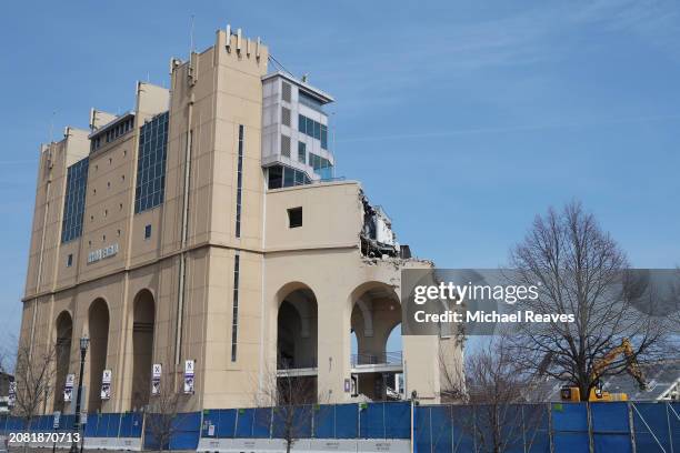 General view as construction workers demolish Ryan Field on March 13, 2024 in Evanston, Illinois. The 98 year-old Ryan Field is being demolished to...