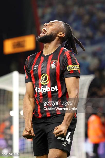 Antoine Semenyo of AFC Bournemouth celebrates scoring his team's fourth goal during the Premier League match between AFC Bournemouth and Luton Town...