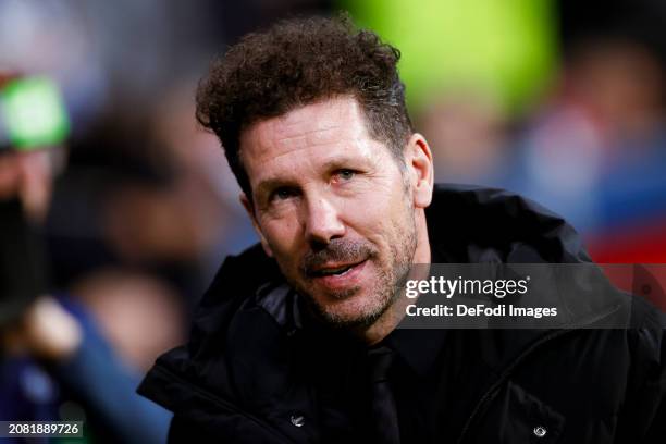 Head Coach Diego Simeone of Atletico de Madrid looks on prior to the UEFA Champions League 2023/24 round of 16 second leg match between Atlético...