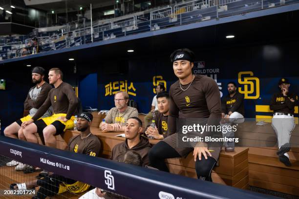 Players of San Diego Padres team, during the 2024 Seoul Series Workout Day at Gocheok Sky Dome ahead of the MLB World Tour Seoul Series in Seoul,...