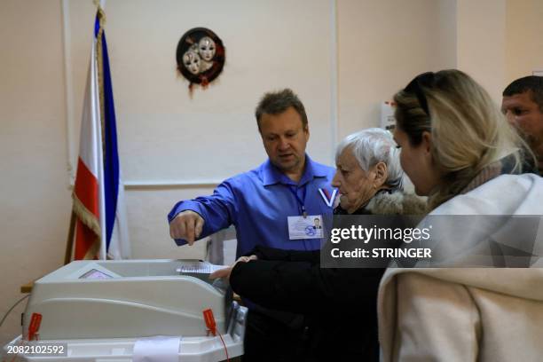 People vote in Russia's presidential election in Simferopol, Crimea, on March 16, 2024.