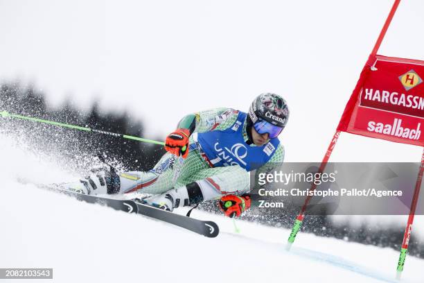 Joan Verdu of Team Andorra in action during the Audi FIS Alpine Ski World Cup Finals Men's Giant Slalom on March 16, 2024 in Saalbach Austria.