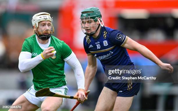 Galway , Ireland - 16 March 2024; Cian Lynch of Limerick in action against Gavin Lee of Galway during the Allianz Hurling League Division 1 Group B...