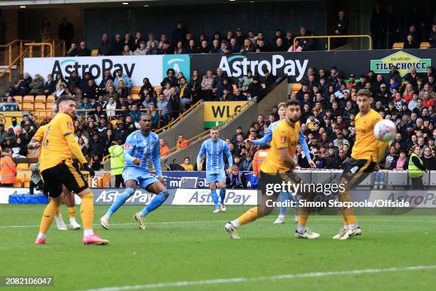 Haji Wright of Coventry City scores their 3rd goal during the Emirates FA Cup Quarter-final match between Wolverhampton Wanderers and Coventry City...