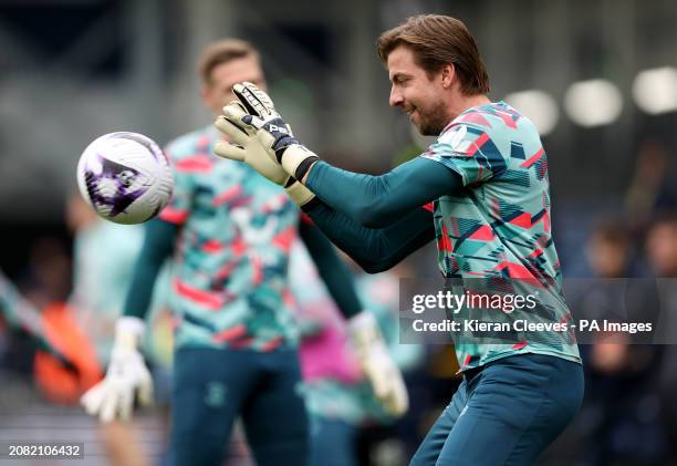 Luton Town goalkeeper Tim Krul during the warm up before the Premier League match at Kenilworth Road, Luton. Picture date: Saturday March 16, 2024.