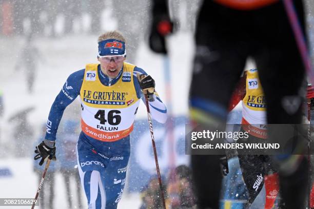Finland's Iivo Niskanen competes in the men's 10 km classic FIS World Cup cross country skiing competition in Falun, Sweden on March 16, 2024. /...