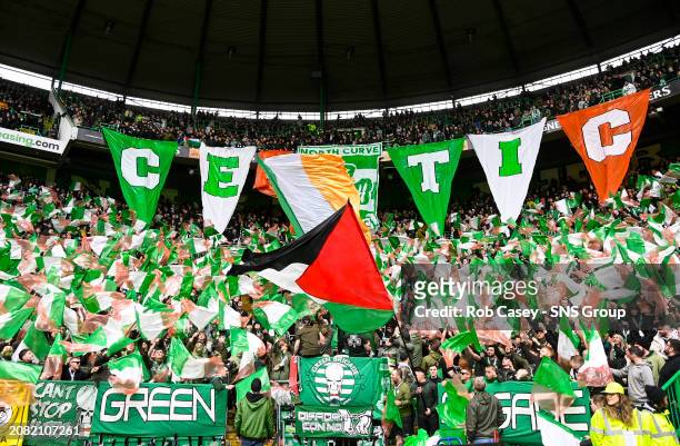 Celtic fan display during a cinch Premiership match between Celtic and St Johnstone at Celtic Park, on March 16 in Glasgow, Scotland.