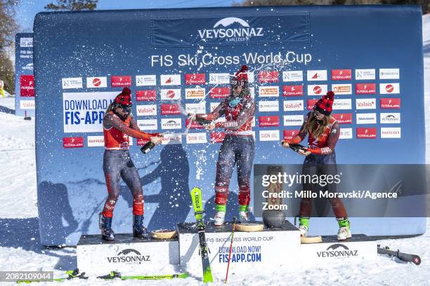 Marielle Thompson of Team Canada takes 1st place, Brittany Phelan of Team Canada takes 2nd place, India Sherret of Team Canada takes 3rd place during...