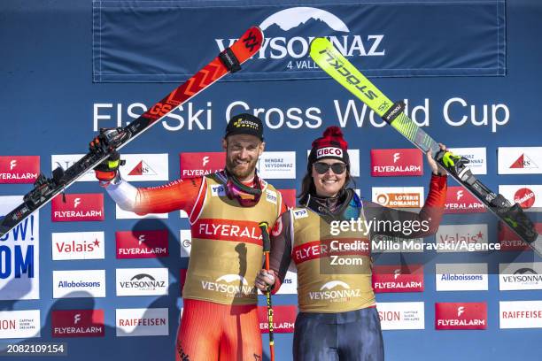 Alex Fiva of Team Switzerland leader in the standings, Marielle Thompson of Team Canada leader in the standings during the FIS Freestyle Ski Cross...