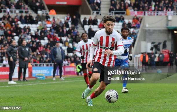 Adil Aouchiche of Sunderland during the Sky Bet Championship match between Sunderland and Queens Park Rangers at Stadium of Light on March 16, 2024...