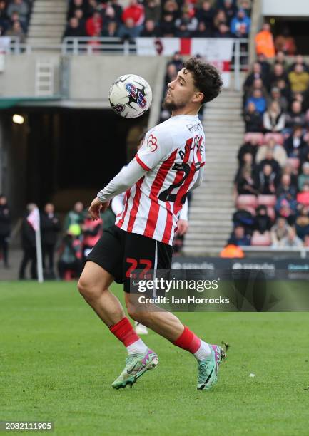 Adil Aouchiche of Sunderland during the Sky Bet Championship match between Sunderland and Queens Park Rangers at Stadium of Light on March 16, 2024...