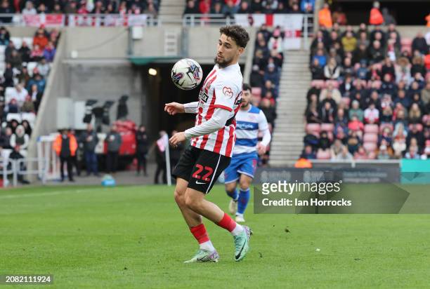 Adil Aouchiche of Sunderland during the Sky Bet Championship match between Sunderland and Queens Park Rangers at Stadium of Light on March 16, 2024...