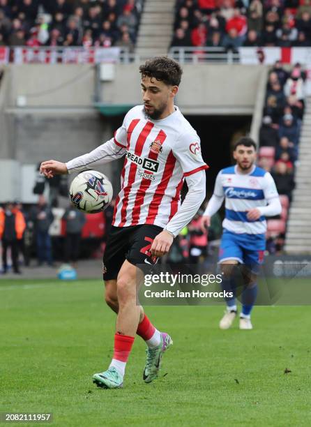 Adil Aouchiche of Sunderland during the Sky Bet Championship match between Sunderland and Queens Park Rangers at Stadium of Light on March 16, 2024...