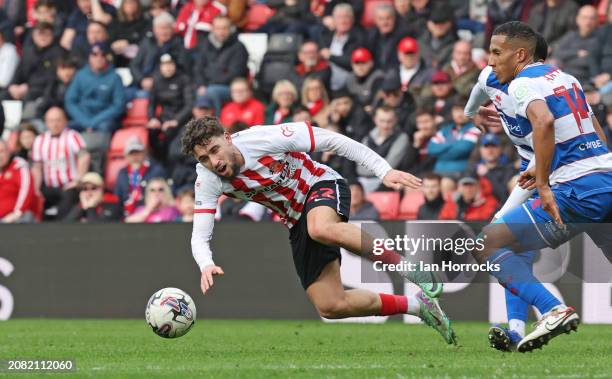 Adil Aouchiche of Sunderland tries to reach the ball during the Sky Bet Championship match between Sunderland and Queens Park Rangers at Stadium of...